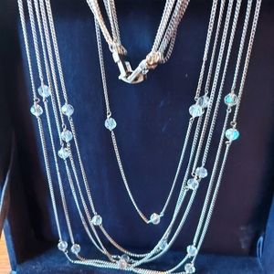 Necklace 15" w/6 Strands & Aurora Borelious Beads& Plates w/Faux Chip Diamonds.